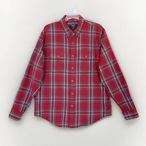 Abercrombie & Fitch Mens Flannel Shirt XL Red Gray Plaid Long Sleeve Button Down